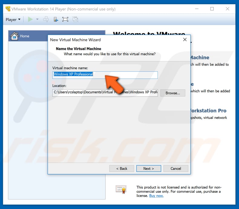 how to create virtual machine with VMware workstation 14 player step 4