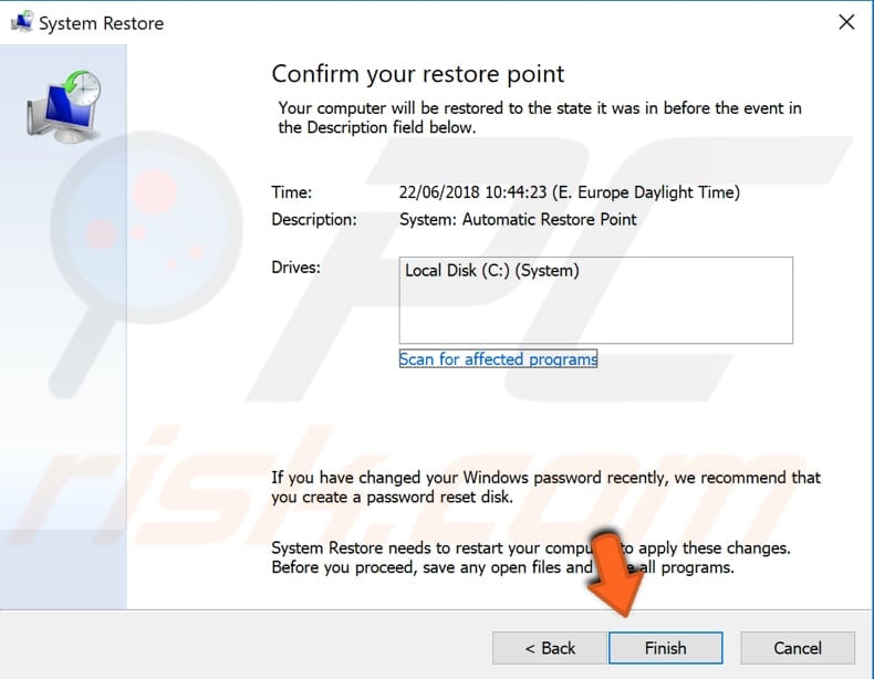use system restore feature step 4