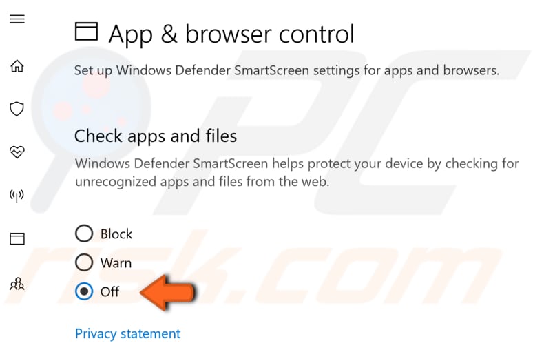 disable windows SmartScreen step 2
