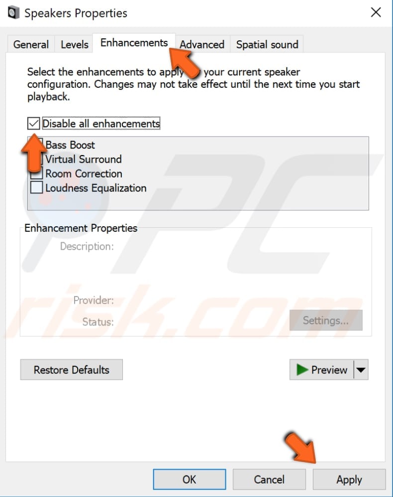 adjust enhancements settings step 2