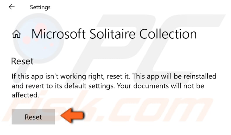 reset microsoft solitaire collection step 2