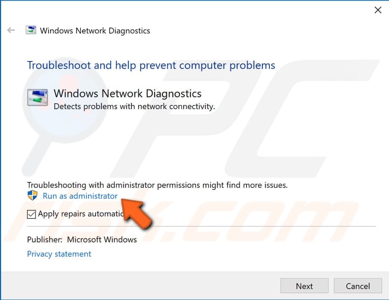 run Windows troubleshooter step 1