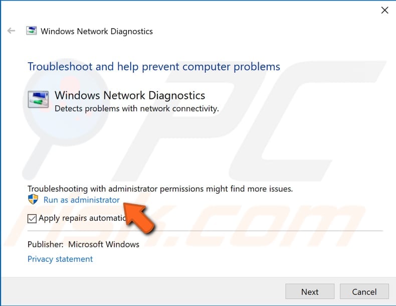 run Windows troubleshooter step 1