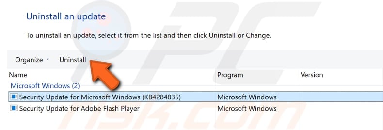uninstall recently installed updates step 4