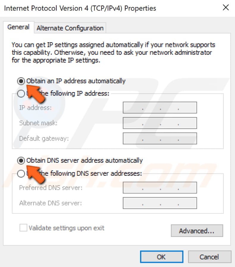 obtain ip and dns addresses automatically step 4