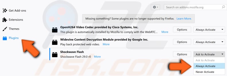 enable adobe flash player in Mozilla Firefox step 2
