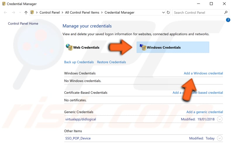 add there computer network credentials to credentials manager step 2