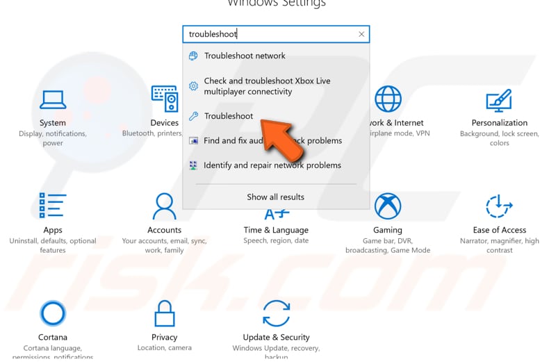 run windows troubleshooters step 1