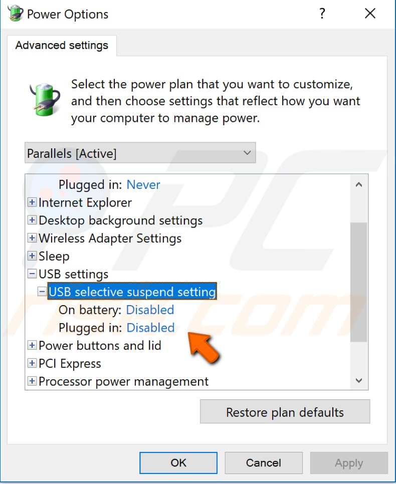 disable usb selective suspend setting step 3