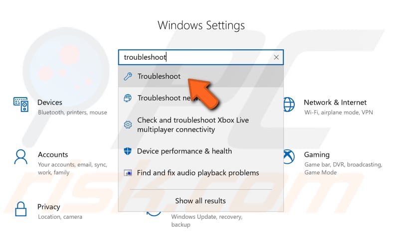 run windows troubleshooters step 1