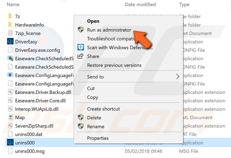 uninstall the application using administrative rights