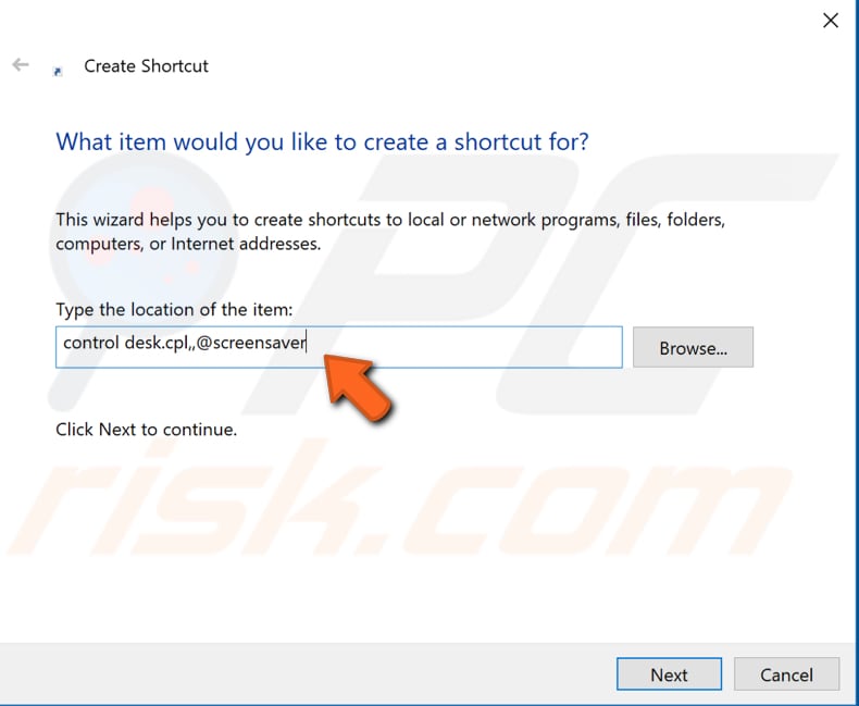 create screen saver settings shortcut step 2
