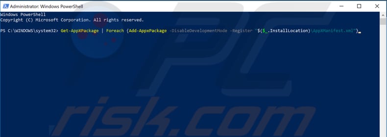 re-register microsoft store apps step 1