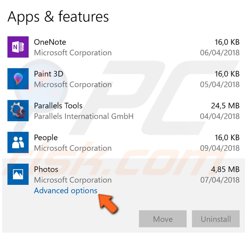 reset microsoft photos app step 2