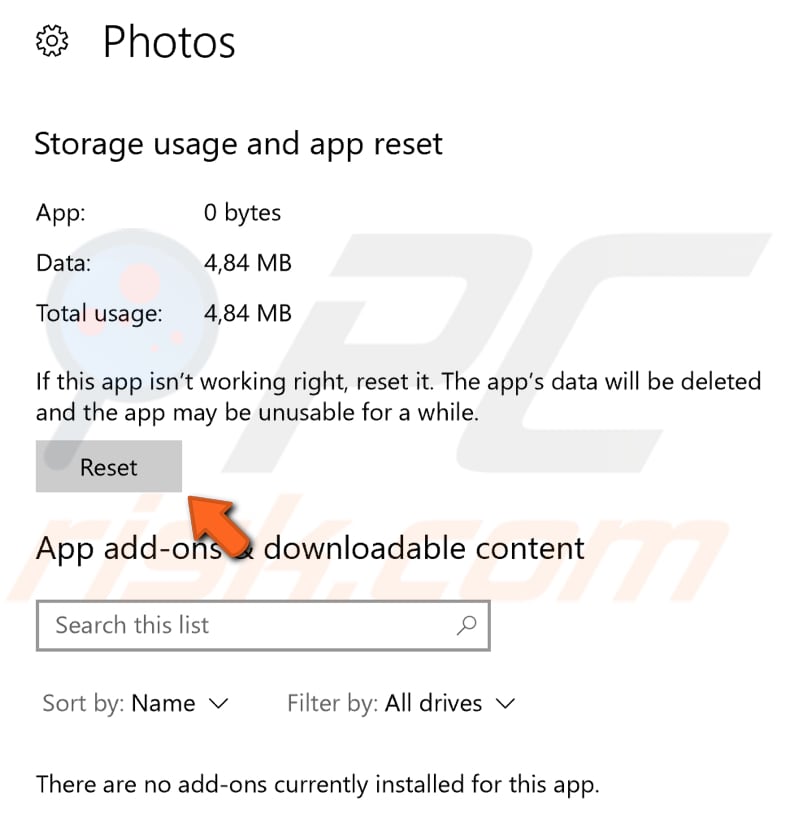 reset microsoft photos app step 3
