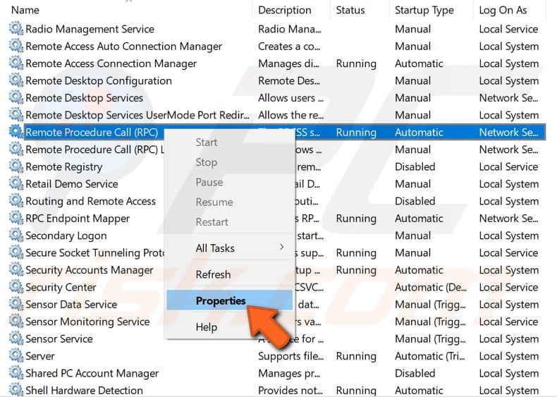 check the remote procedure call service step 3