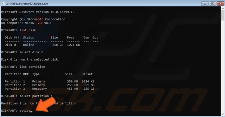 set the partition as the primary step 5