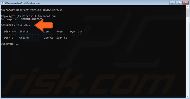 use diskpart utility step 4