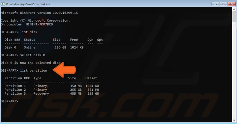 set the partition as the primary step 3
