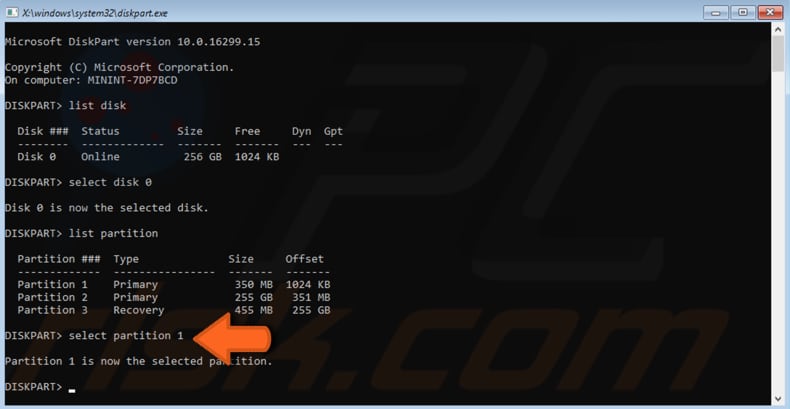 set the partition as the primary step 4
