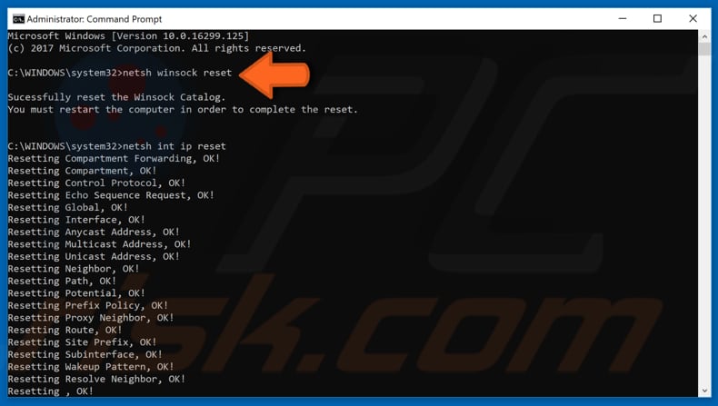 reset tcp/ip step 1