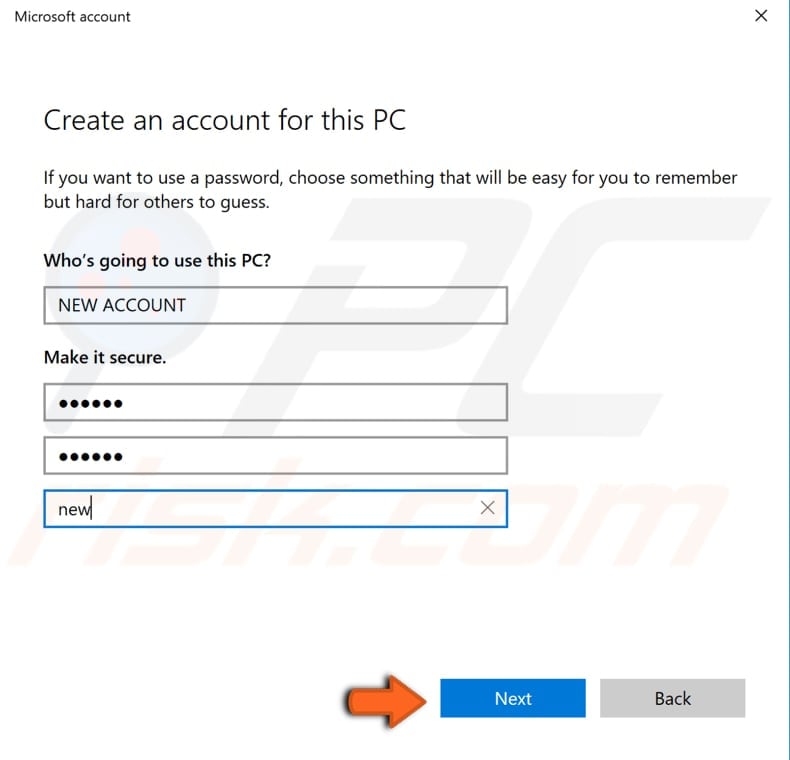 create new account step 5