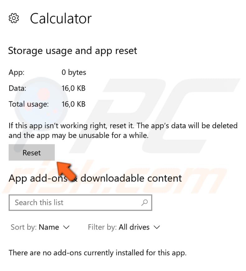 reset windows calculator step 3