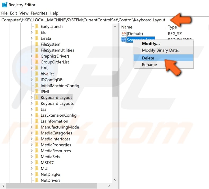 using registry editor step 3