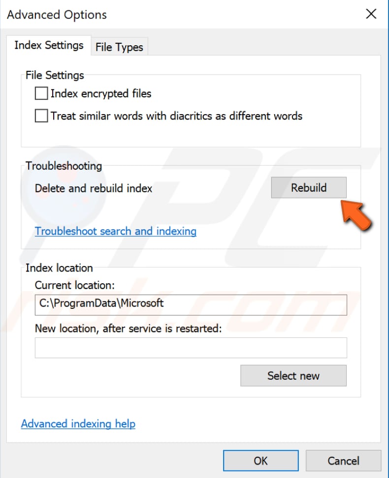 restore indexing service step 3