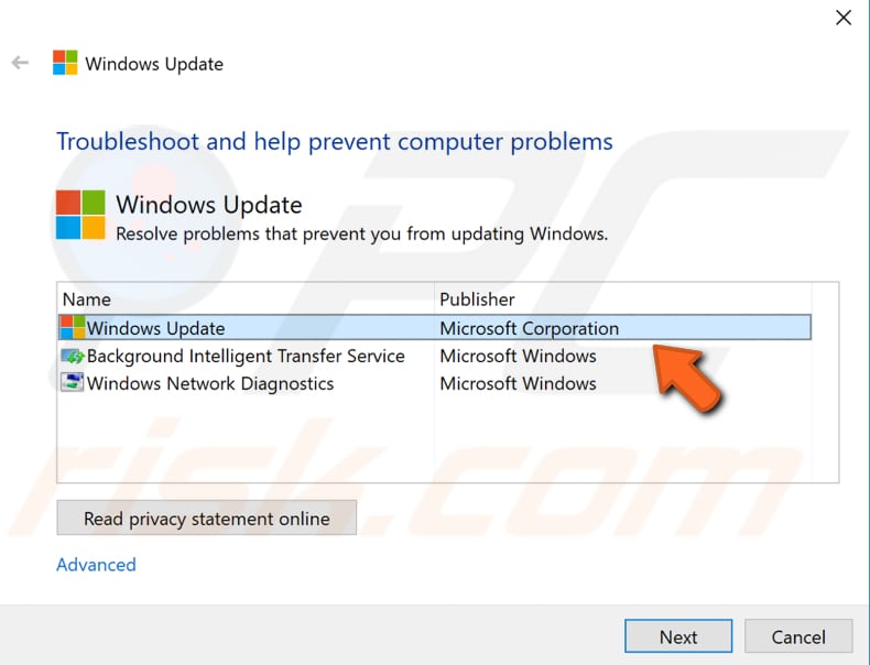 download windows update troubleshooter step 1