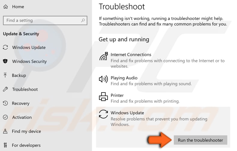 run windows update troubleshooter step 2