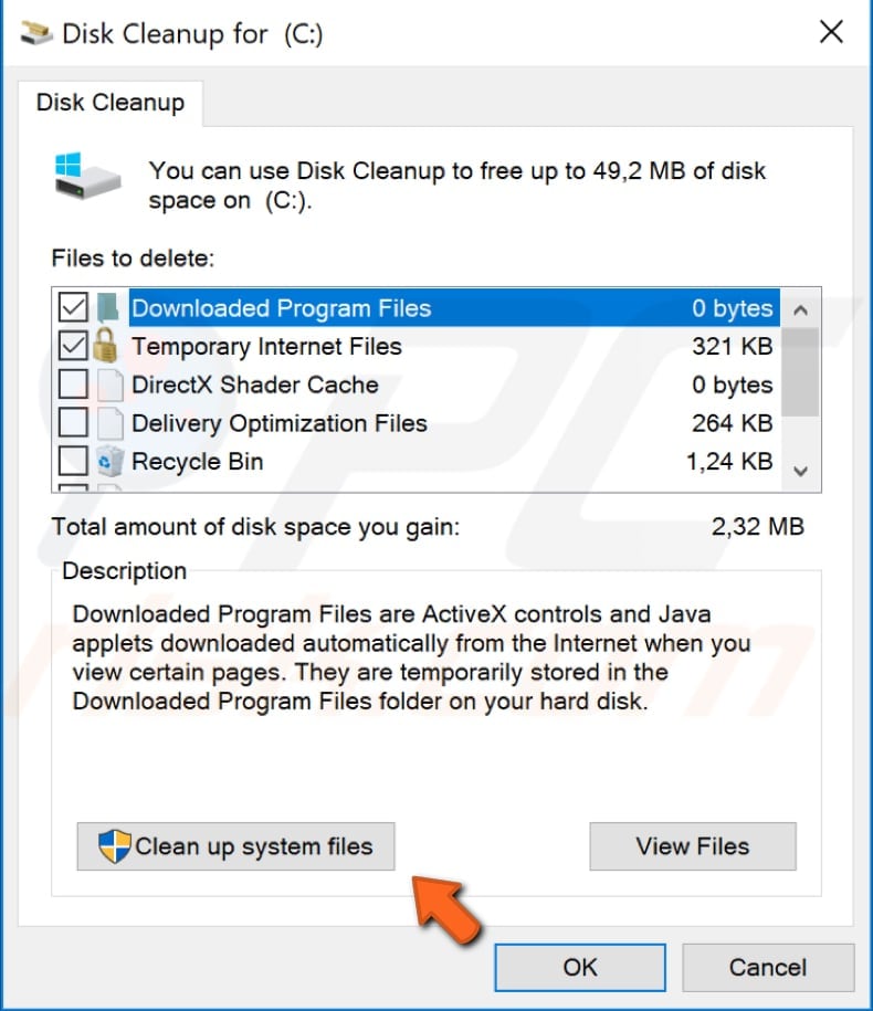 use disk cleanup tool step 2