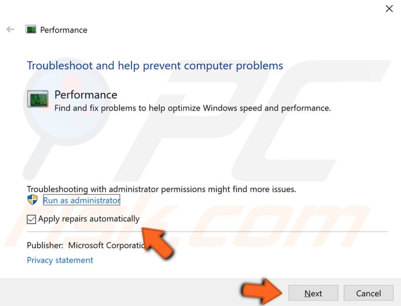 run performance troubleshooter step 3