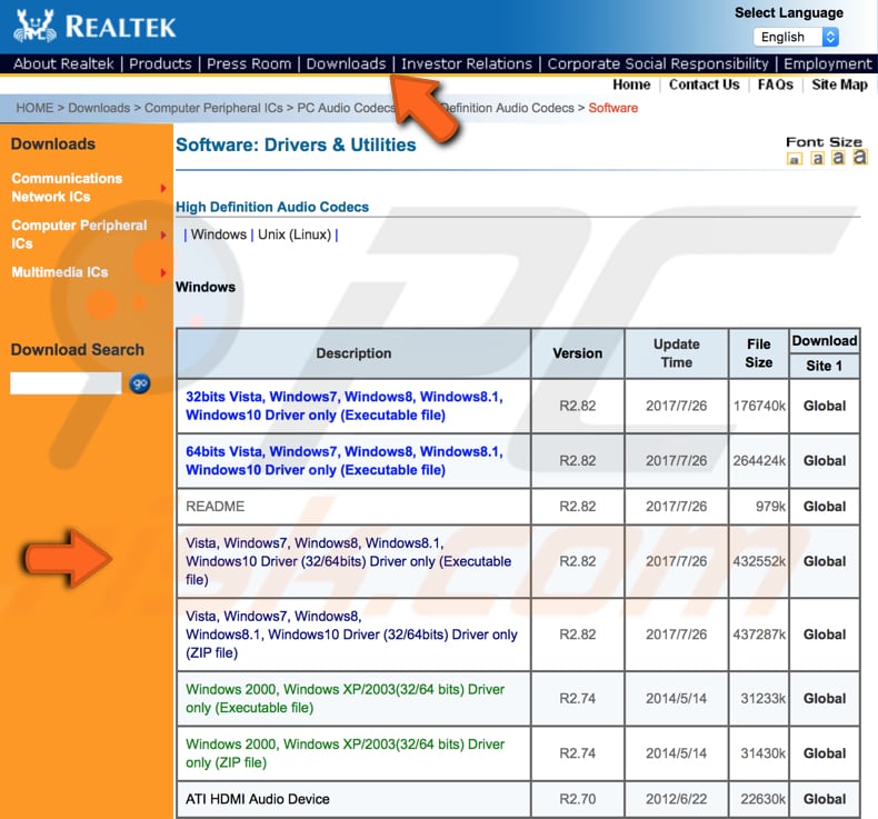 download realtek hd audio manager from Realtek website
