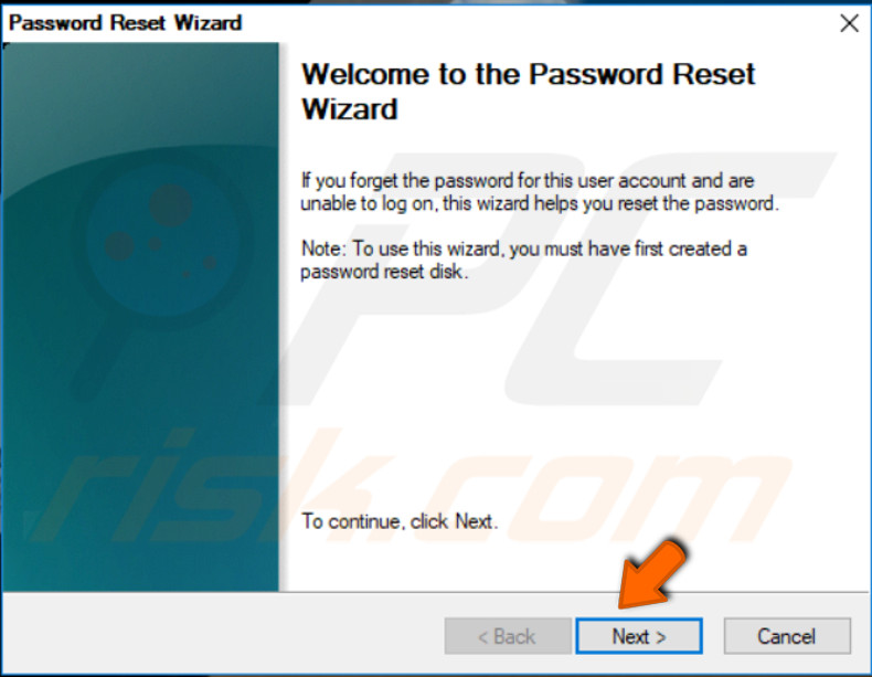 remove password using password reset disk step 6