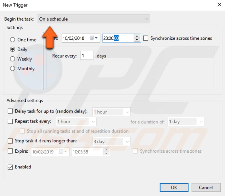 schedule automatic shutdown using windows task scheduler step 5