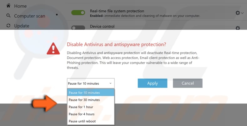 disable eset antivirus step 2