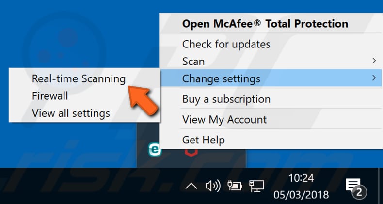 disable mcafee antivirus step 1