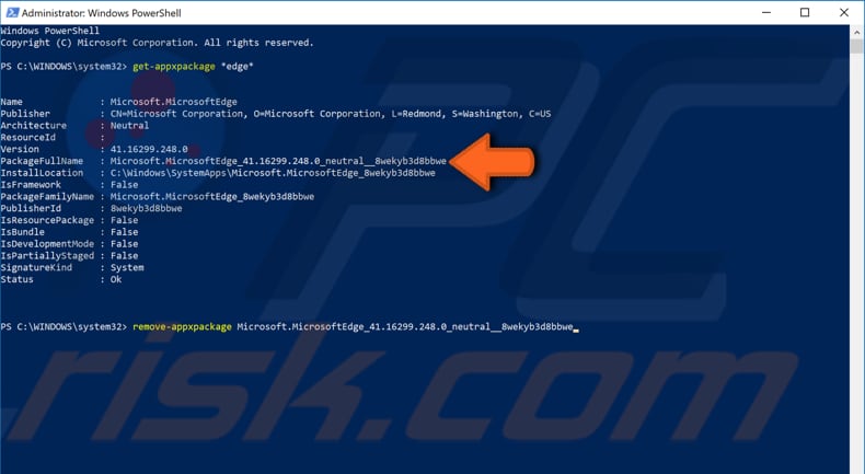 remove microsoft edge using powershell step 3