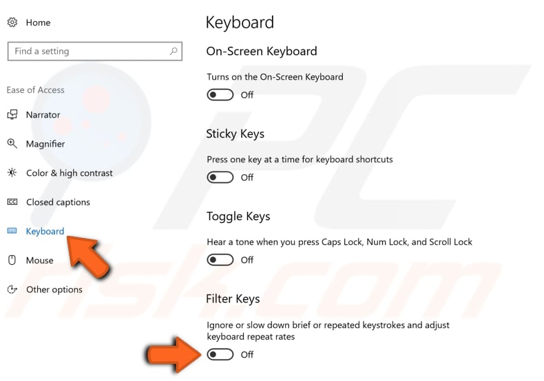 disable filter keys