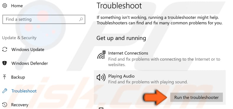 run audio troubleshooter step 2