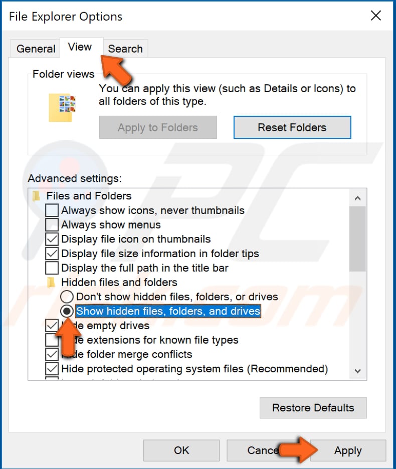 show hidden files in windows 10 step 2