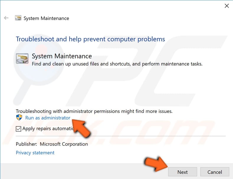 run maintenance and performance troubleshooters step 3