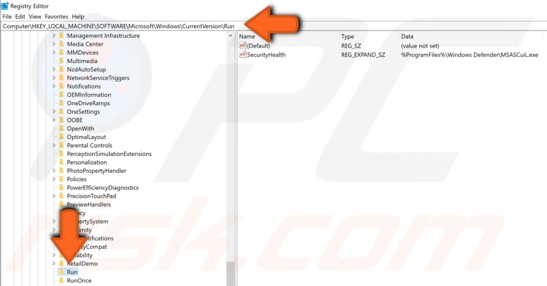 remove malicious entries using registry editor step 3