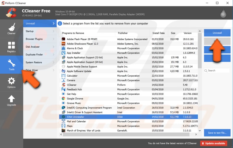 uninstall malicious software using windows application wizard step 4