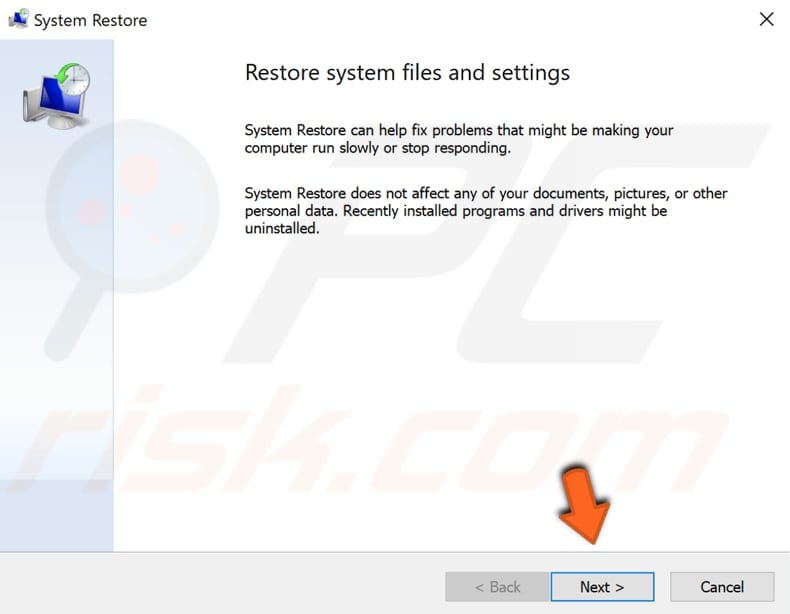 perform system restore step 2