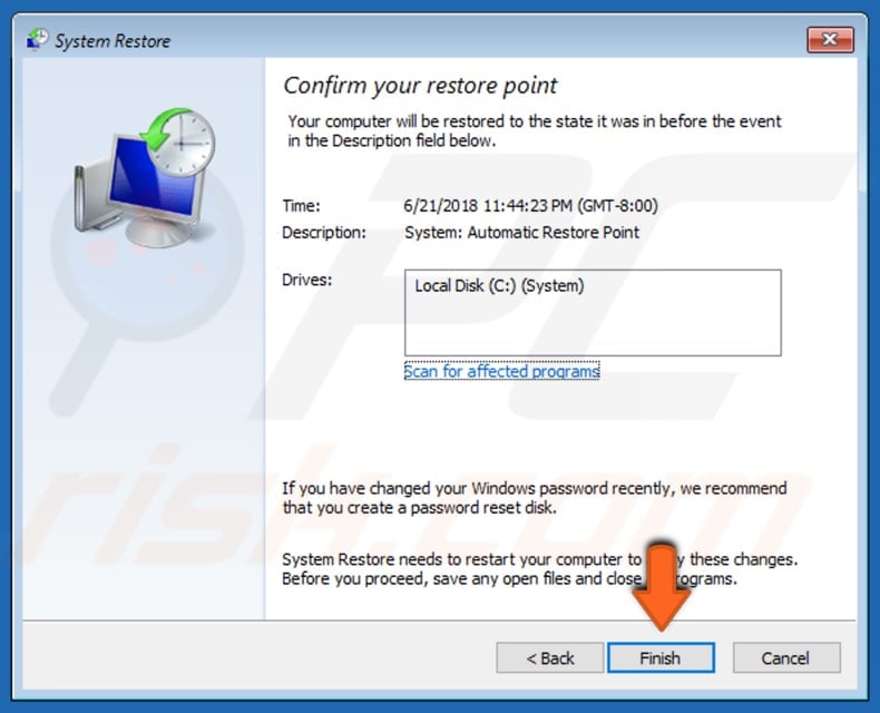 restore your system using restore points step 6