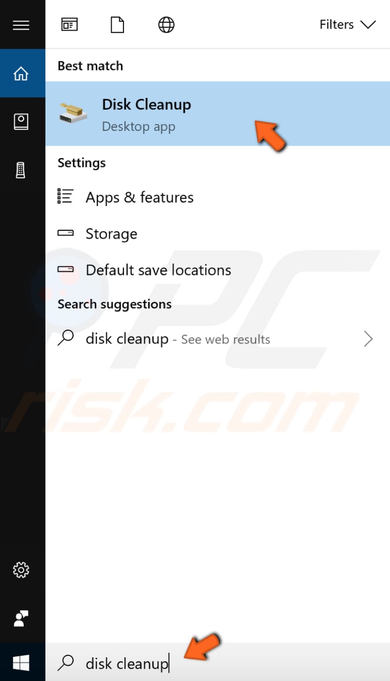 clean temporary files and folders using disk cleanup step 1