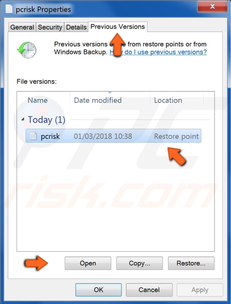 how to recover files and folders using previous versions step 2