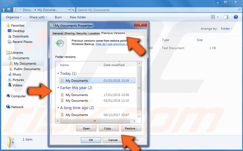 how to recover files and folders using previous versions step 5